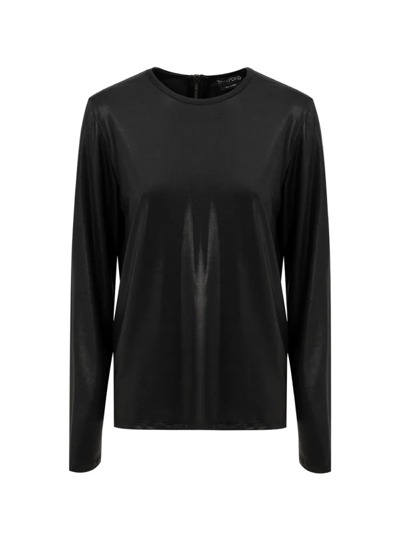 Tom Ford Zwarte Viscose Mesh met posterrits - lange mouwen
